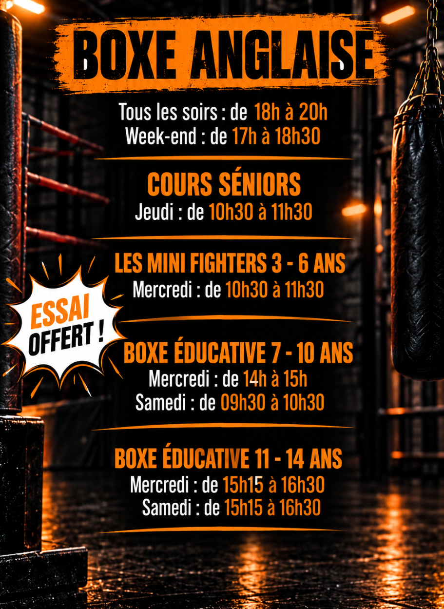Horaires des cours chez BOXING ACADEMY pour Adultes, ados, enfants - SAINT BRIEUC - Horaires des cours chez BOXING ACADEMY pour Adultes, ados, enfants - SAINT BRIEUC -
